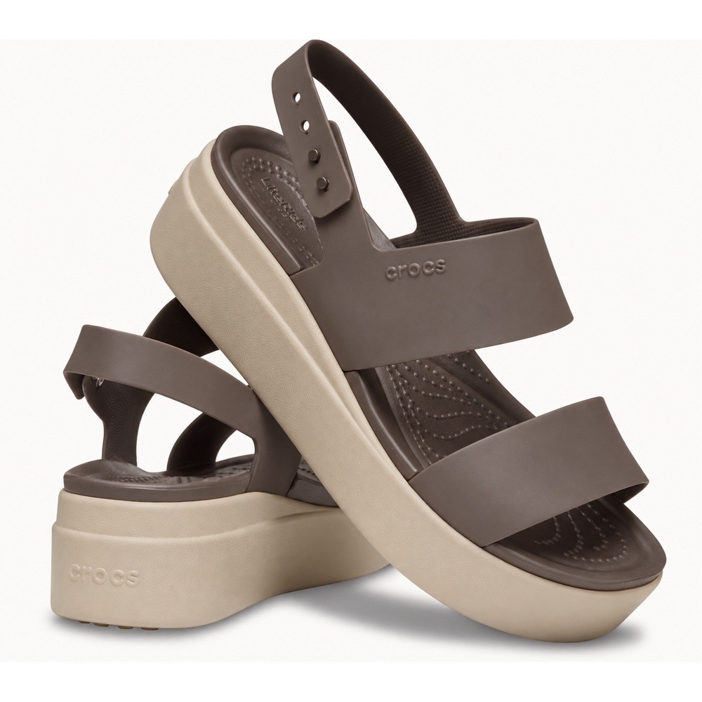 Crocs LiteRide Brooklyn Low Wedge Platform Chunky Sandal Brown Sling Women's 10